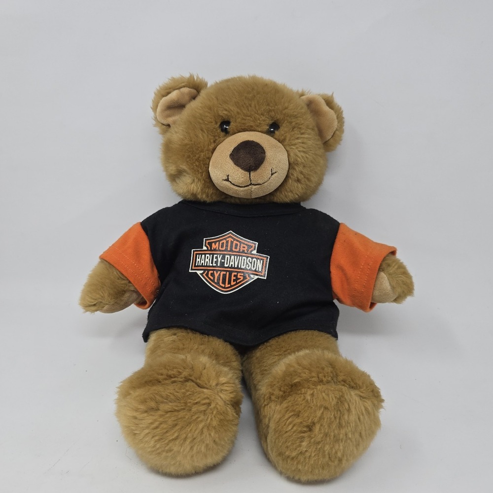 Build-A-Bear Workshop Harley Davidson Bear 15" Plush Brown Black Orange Shirt